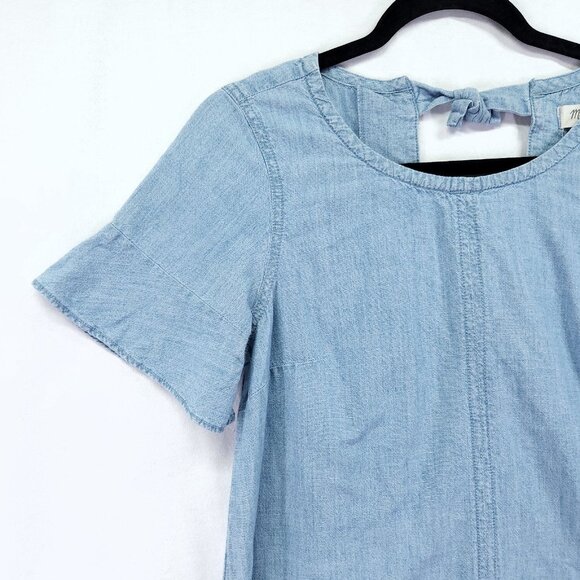 Madewell Chambray Mini Dress Size XS Oversized Bow Tie Back - Picture 8 of 14
